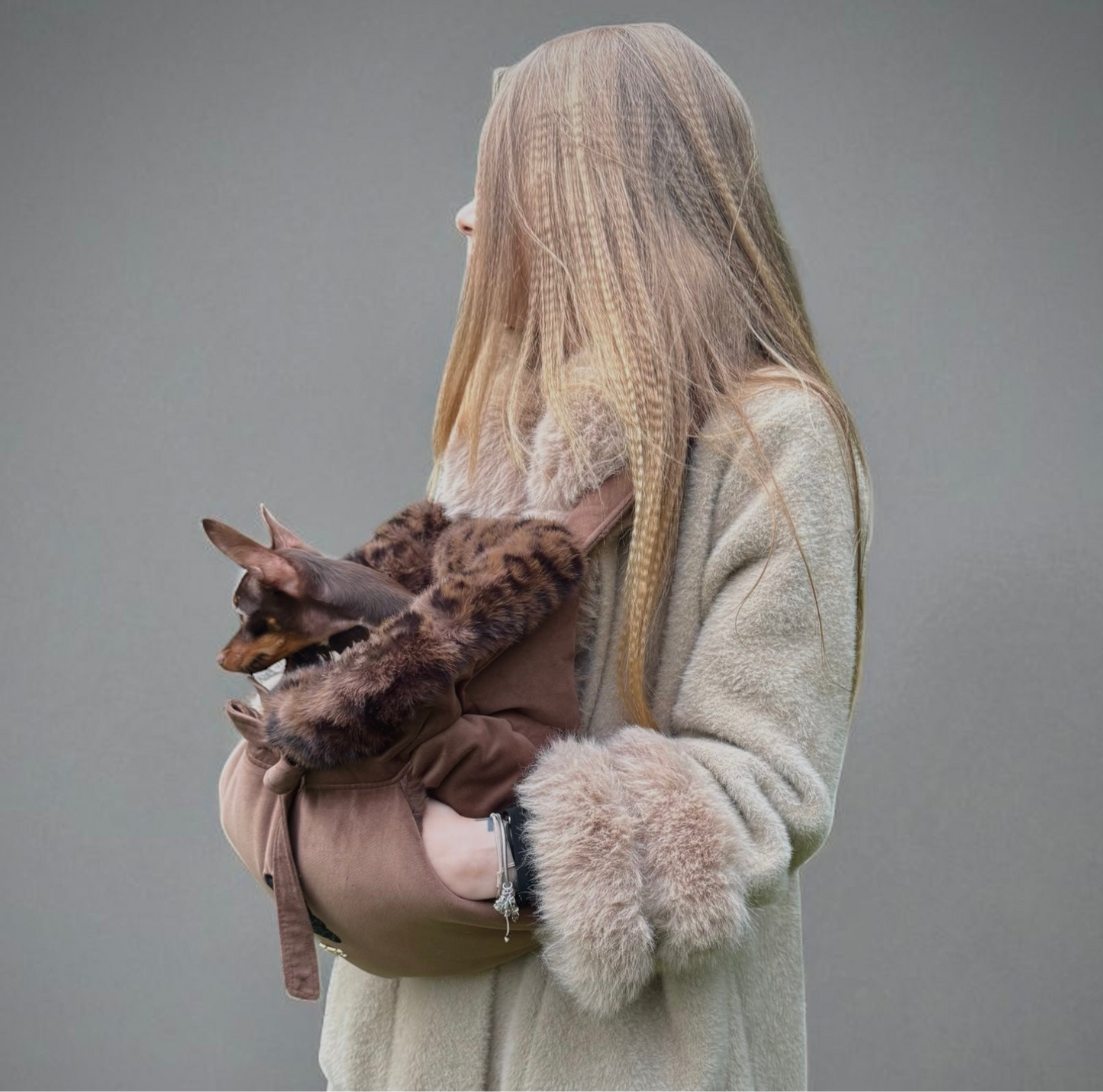 Sac de transport pour chien ventral en velours rose