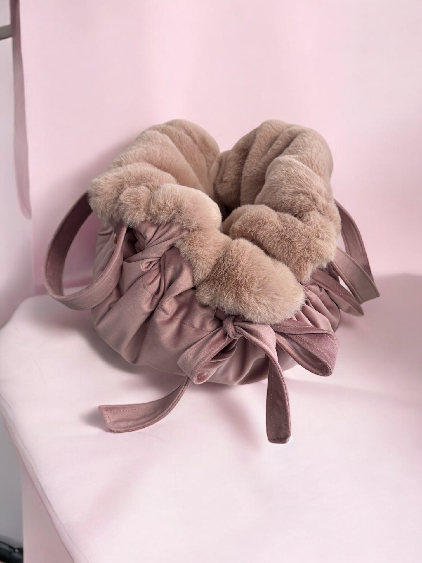 Stella dog carrier bag in quilted beige velvet