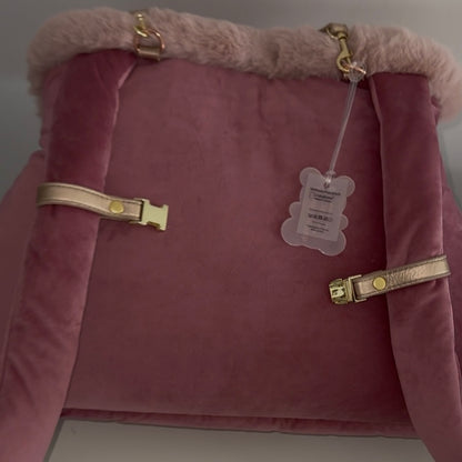 Sac de transport pour chien ventral en velours rose