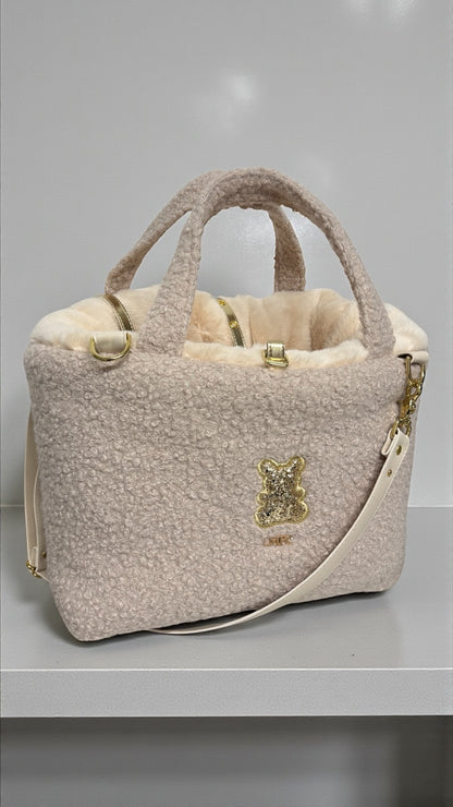 Sac de transport pour chien cabas en bouclettes et fausse fourrure