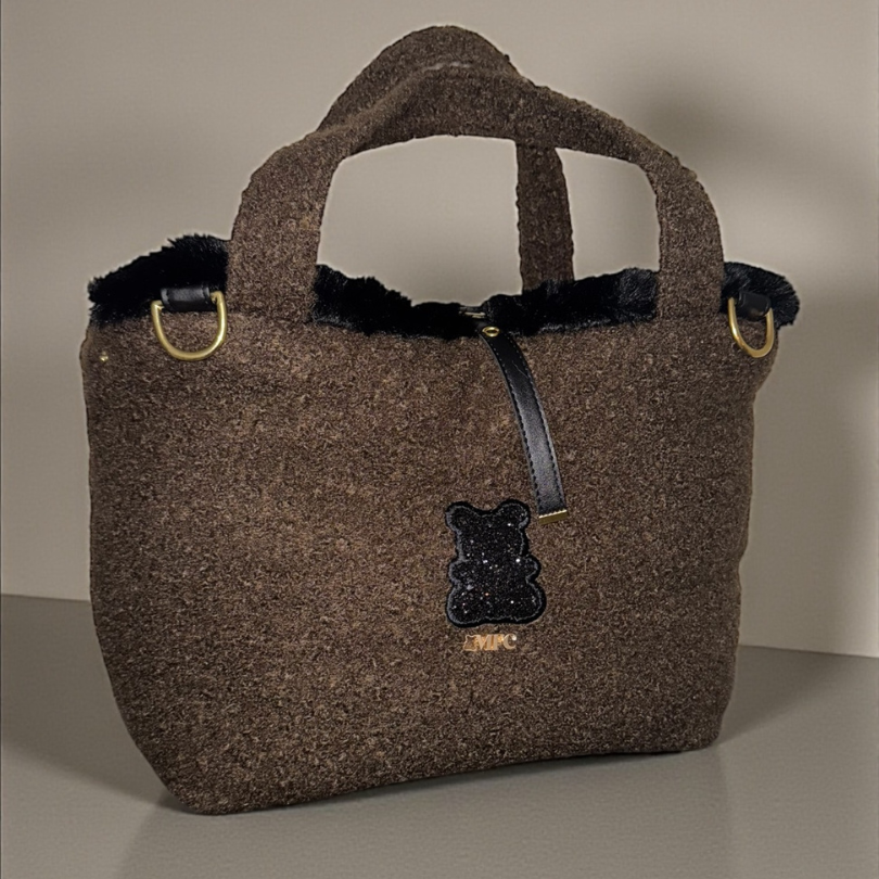 Sac de transport pour chien cabas en bouclettes et fausse fourrure