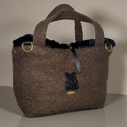 Sac de transport pour chien cabas en bouclettes et fausse fourrure