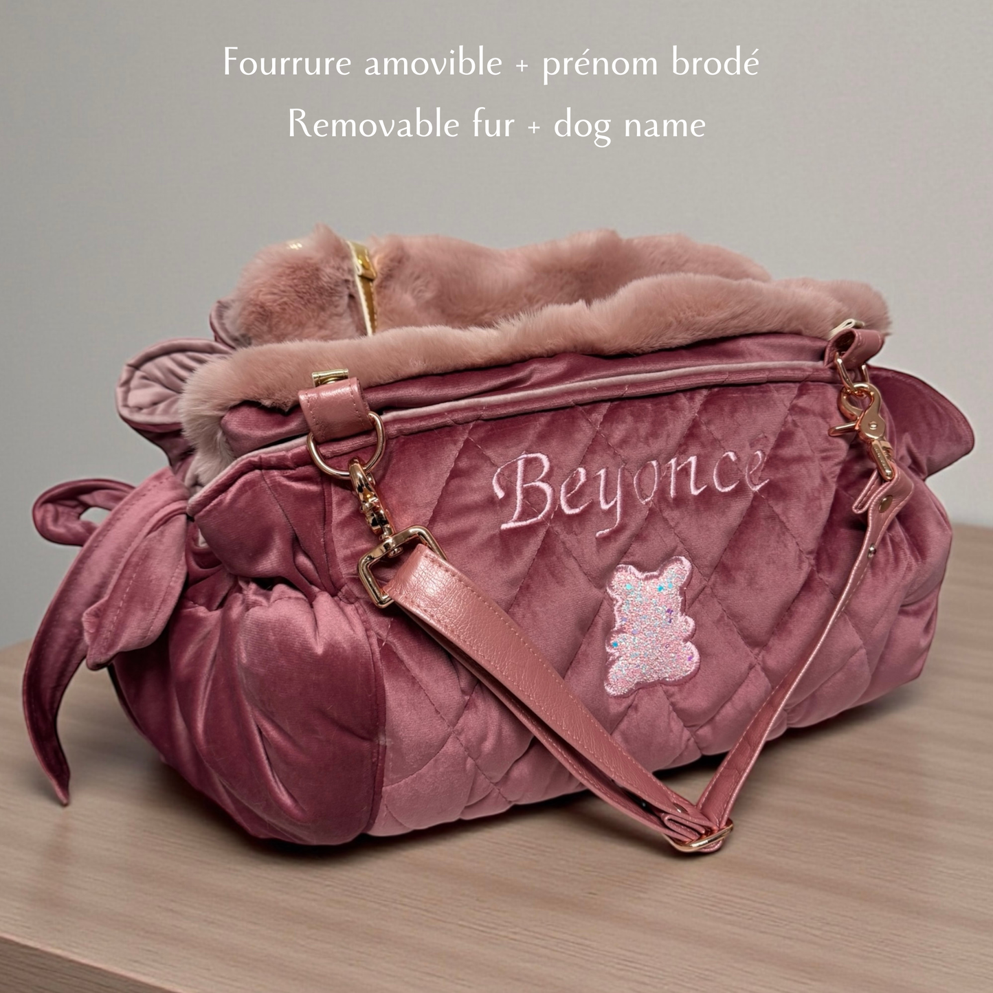 Sac de transport pour chien Stella en velours rose