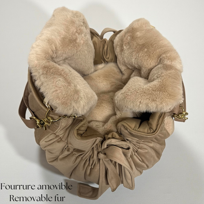 Stella dog carrier bag in quilted beige velvet