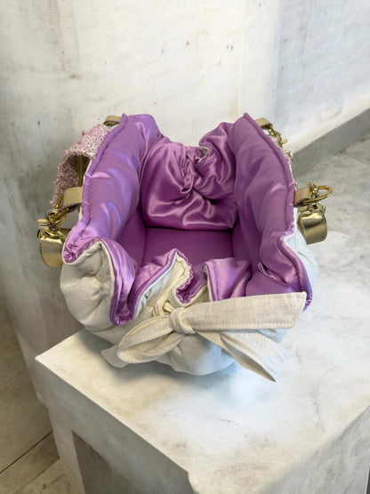 Stella dog carrier bag in quilted beige velvet