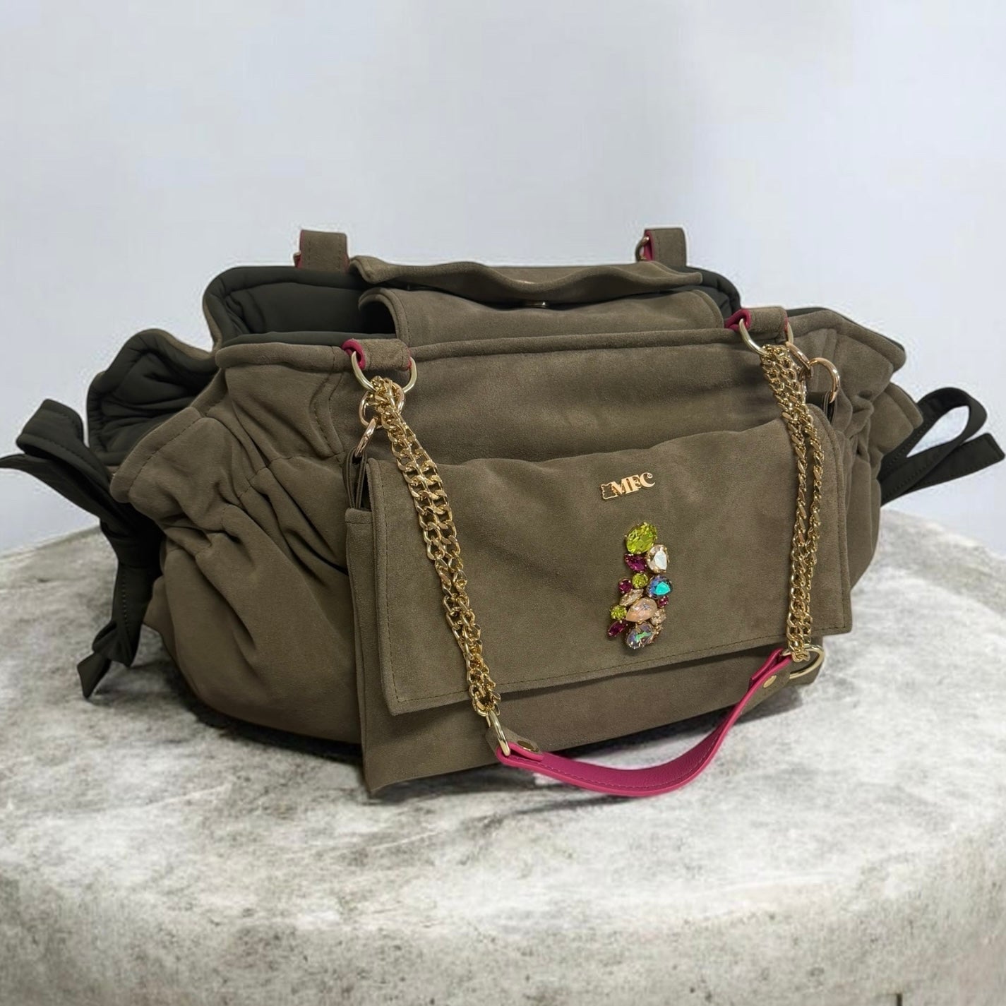 Sac de transport pour chien Stella en cuir nubuck kaki