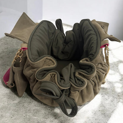 Sac de transport pour chien Stella en cuir nubuck kaki