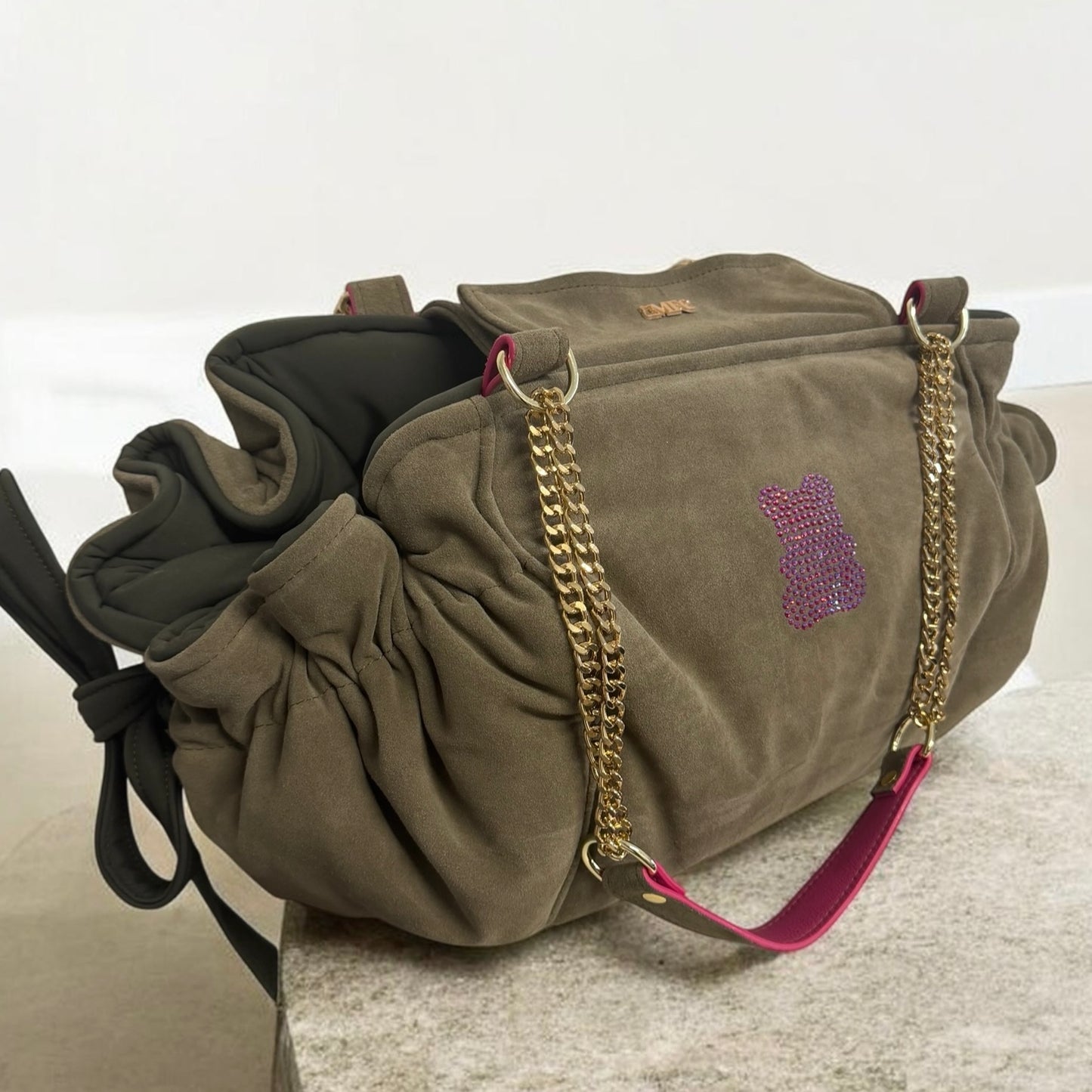Sac de transport pour chien Stella en cuir nubuck kaki