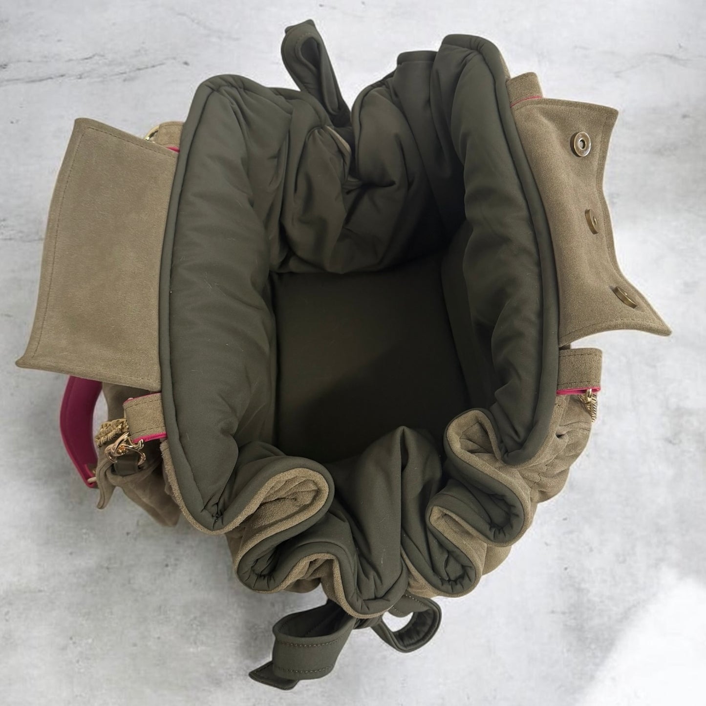 Sac de transport pour chien Stella en cuir nubuck kaki