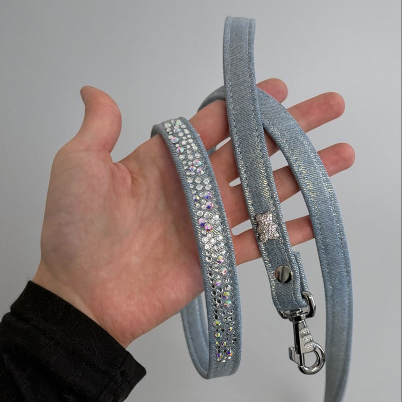 Laisse multipositions pour petit chien en denim