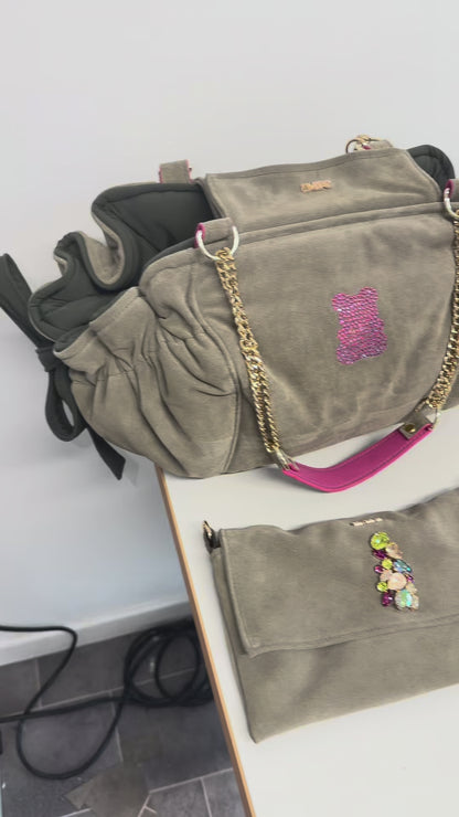 Sac de transport pour chien Stella en cuir nubuck kaki