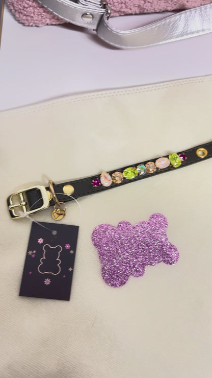 Collier pour petit chien kaki orné de cristaux